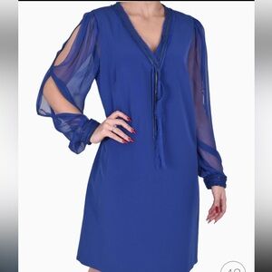 Elie Tahari Blue Dress long sleeve slit sleeves size 4  event ready classy